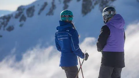 An instructor and student taking in the view during Ski & Snowboard School at Squaw Valley